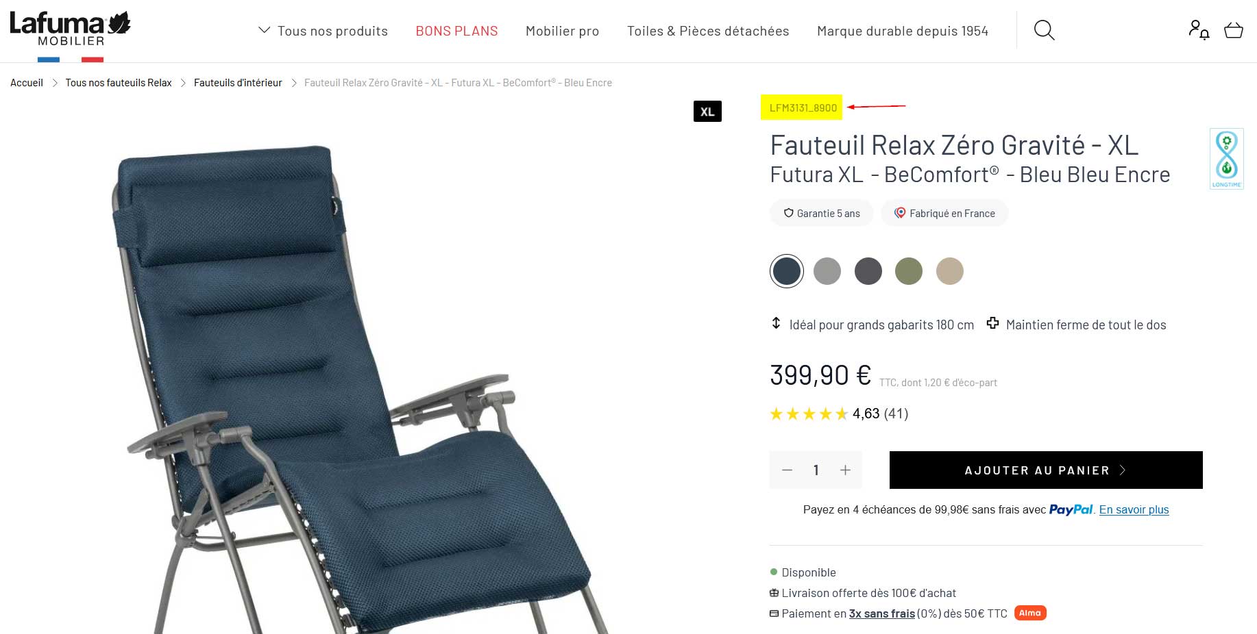 Aide pour trouver la référence de votre produit sur le site Lafuma Mobilier